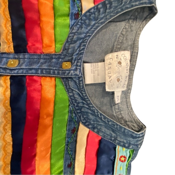 Vintage 90s Country Casuals Embroidered Love Dove Ribbon Denim /jean Maxi Dress - Picture 12 of 12